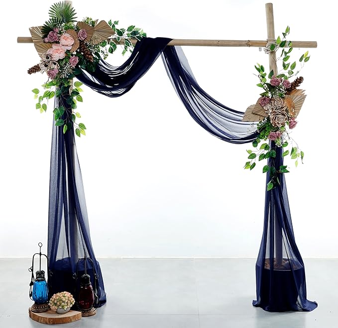 VDS Pack of 1 Panel (30 Inch X 100 Feet) Wedding Arch Draping Fabric Sheer Chiffon Fabric Drapery for Wedding Ceremony Reception Swag Backdrop Canopy Chuppah ARBO Altars Decoration (Navy Blue)