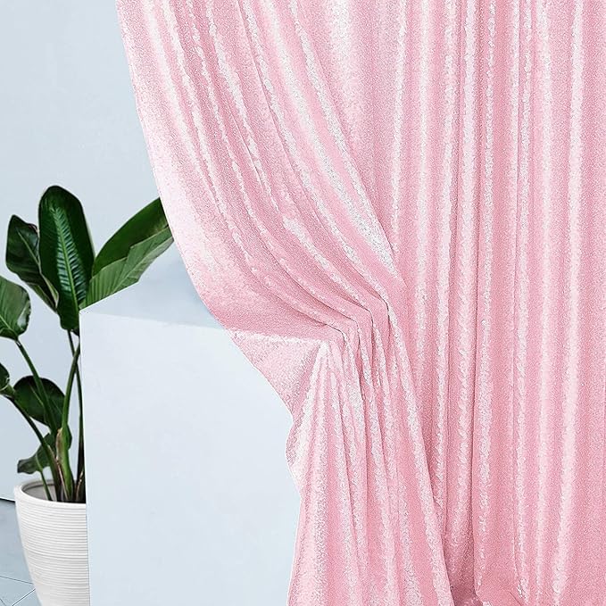 Pink Sequin Backdrop Curtains 4FTX8FT 2 Panels Sequin Sparkly Background Drapes for Party Birthday Weeding Decor