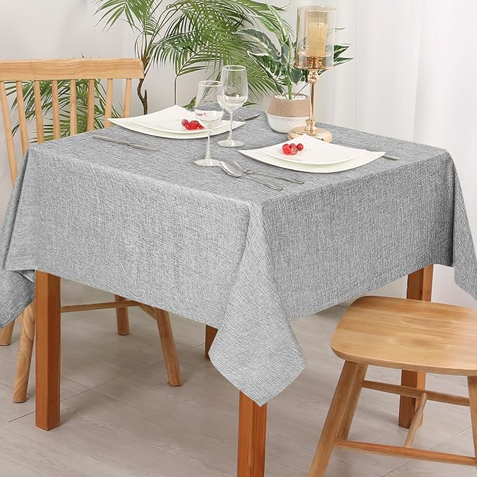 Hiasan 2 Pack Faux Linen Square Tablecloth - Wrinkle and Stain Resistant Washable Table Cloth for Kitchen Dining Room Holiday Table Cover for Party Dinner, Light Grey, 54 x 54 Inch
