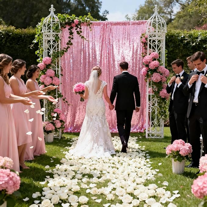 VOK Pink Sequin Backdrop Curtains 2 Panels 2FTx8FT Glitter Photography Background for Wedding Birthday Christmas Party Decorations