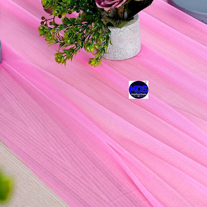 MDS Halloween Chiffon Table Runner - 20 Pack, 29 x 170 Inches, 14ft Each - Sheer Spooky Table Runners for Haunted House Parties, Trick-or-Treat Tables, Witchy Décor, Wedding & Events - Bubblegum Pink