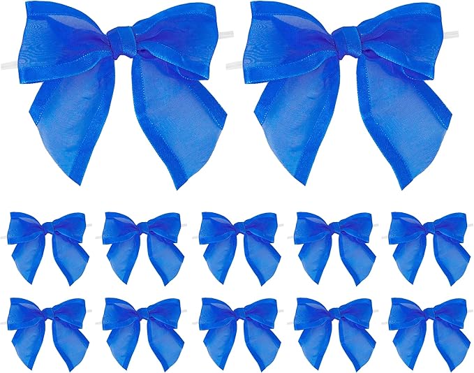 AIMUDI Royal Blue Bows 4" Organza Bows Premade Twist Ties Bows for Gift Wrapping Crafts Treat Bags Baskets Cake Pop Baby Shower Birthday Wedding Decor - 12 Counts