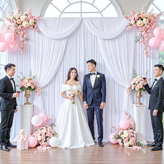 50ft x 12ft White Backdrop Curtains Wrinkle Free Backdrop Curtain for Wedding Parties White Fabric Backdrops Drapes Back Drop Cloth Bridal Shower Stage Curtains Wedding Decorations for Reception