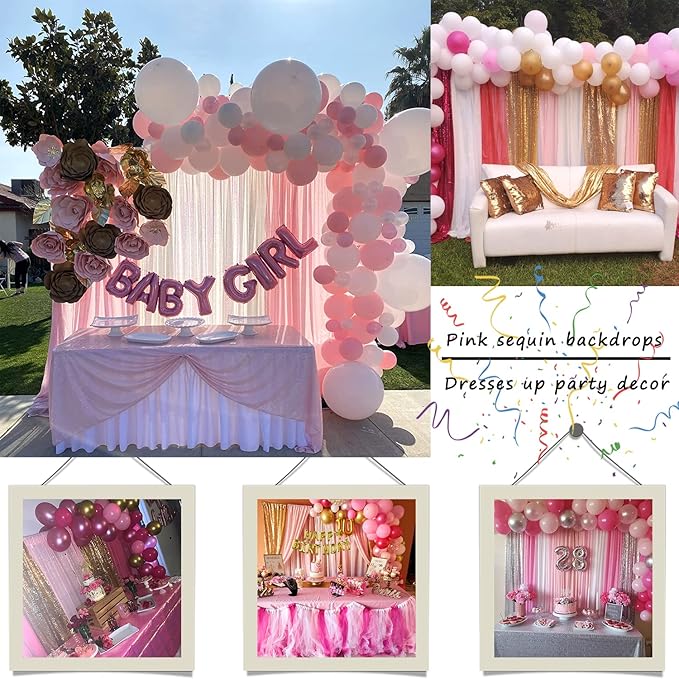 Pink Sequin Curtains 4FTx8FT 2 Panels Sequin Wall Backdrop Curtain