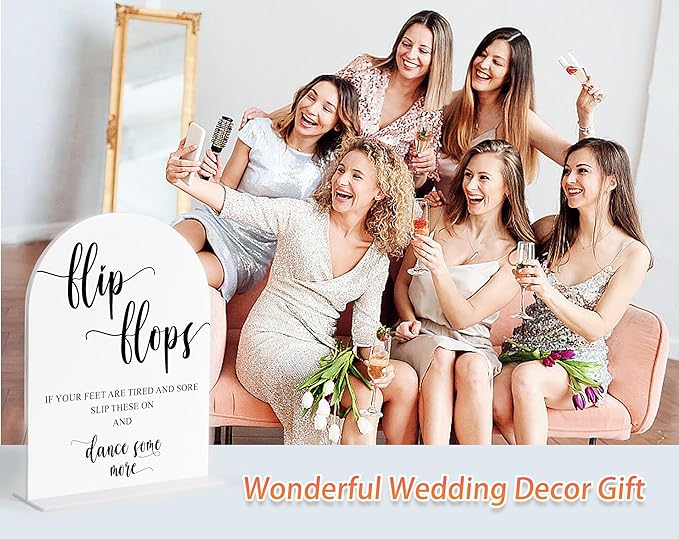 Wedding Flip Flops for Guests Sign, White Arch Acrylic Sign, Wedding Dance Floor Props, Bridal Shower Decor, Engagement Party Decor, Centerpiece Table Decorations Party for Bride and Groom-12