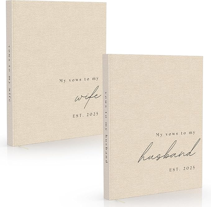 Wedding Vow Books His and Hers - 2 Pack Personalized 2025 Year His & Hers Book - Linen Hardcover Bride and Groom Notebook for Ceremony Vows - Bookmark & Lined Pages - Renewal & Wedding Must Haves