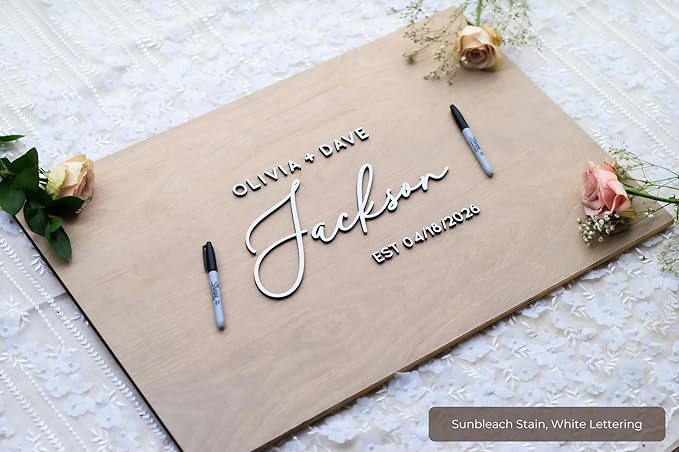 Personalized Last Name Guest Book, Unique Guest Book Sign, Custom Alternative Guest Book, Wooden Guest Book, Wedding Ceremony Guestbook Sign (Design 3)