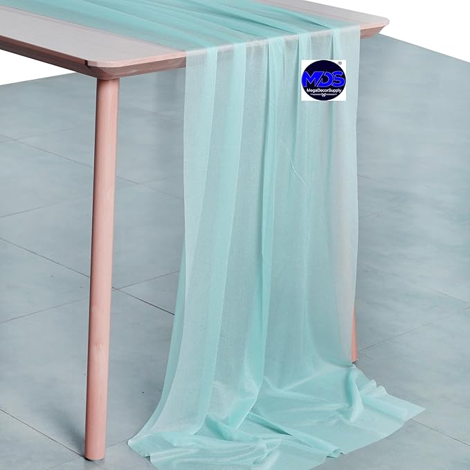 MDS 2 Pack 14ft Chiffon Table Runner 29 x 170 Inches Sheer Wedding Runner Romantic Rustic Table Runner for Wedding Decorations, Birthday Parties, Bridal Shower Party Arch Decor - Teal