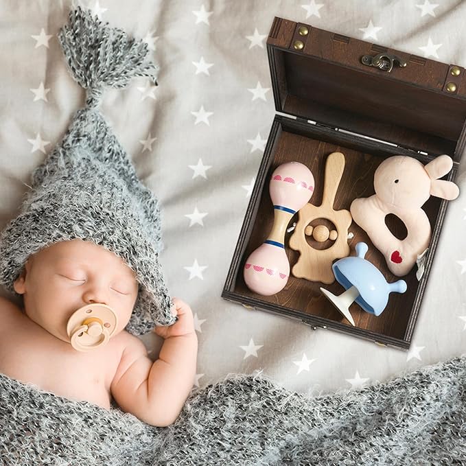 AW BRIDAL Baby Keepsake Box Engraved Wood Memory Box for Baby Newbron Girls Boys Stroage Box with Lid Baby Shower Gifts Wood Storage Box
