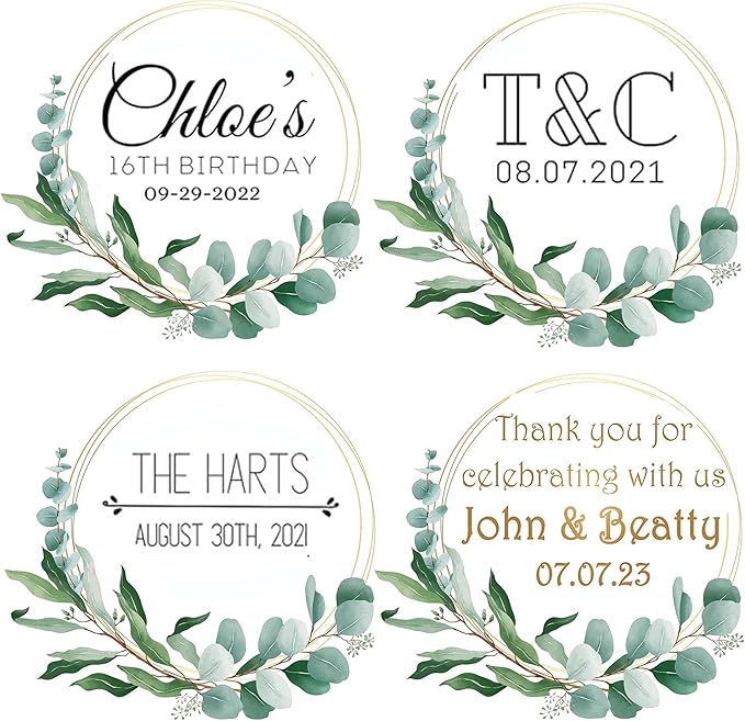 Premium Custom Stickers Labels - Personalized Stickers for Businesses Logo and Name. Birthday Pets and Label Product Boxes Wedding Favors Waterproof Labels (wreath 1, 1.5 inch)