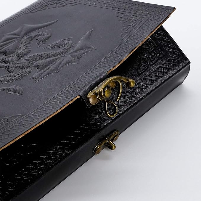 Handmade Leather Double Dragon Journal | Writing Notebook Diary | Bound Daily Notepad for Men & Women Unlined Paper Medium, Writing pad for Artist, Sketch