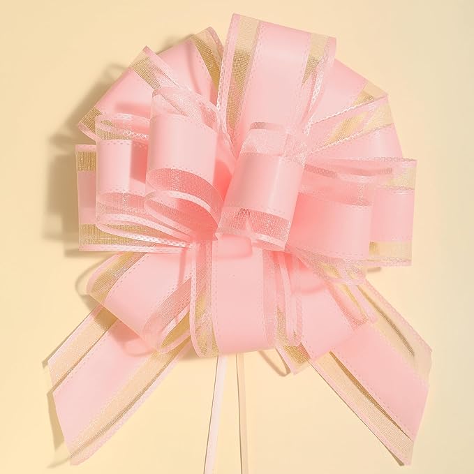 ZhXu Shuo 6 Pieces Large Pull Bows, 6 inches, Organza Fabric, Pink, Wedding & Birthday Occasion, Special Occasions, Classic & Traditional Style, Solid Pattern