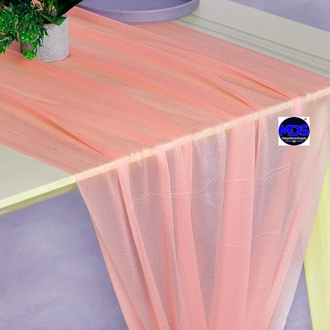 MDS Halloween Chiffon Table Runner - 12 Pack, 29 x 170 Inches, 14ft Each - Sheer Spooky Table Runners for Haunted House Parties, Trick-or-Treat Tables, Witchy Décor, Wedding & Events - Peach