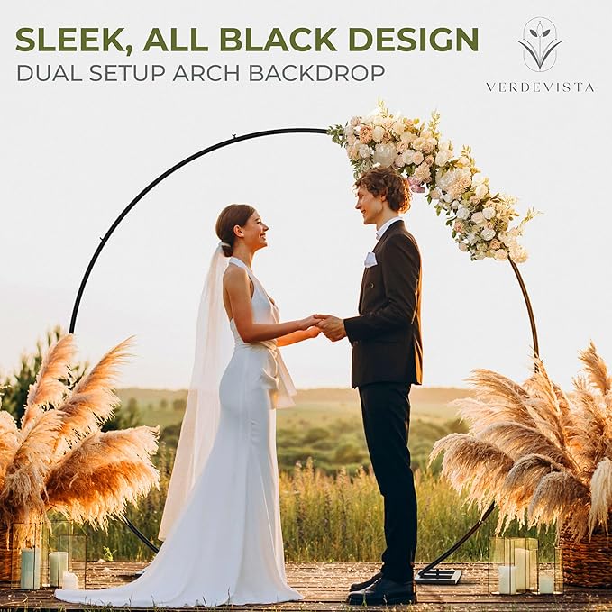 VerdeVista Convertible 6.5 FT Round Backdrop Stand - Heavy Duty Balloon Arch Stand with 2 Waterbags - Multiuse Photo Backdrop Arch, Black Circle Ring Balloon Arch Frame for Wedding Baby Shower & More
