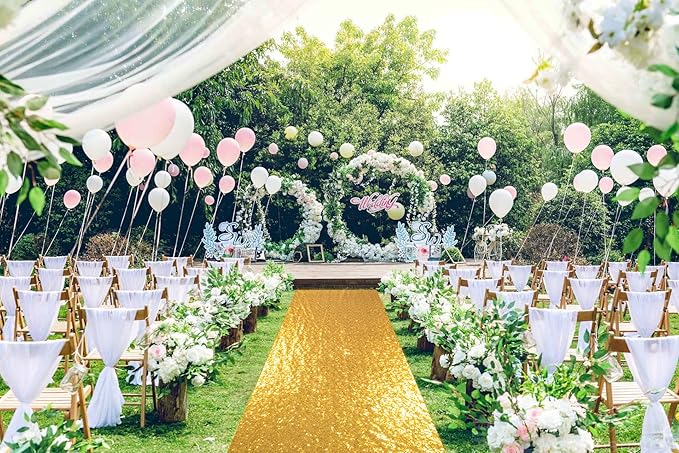 ShinyBeauty 4FTx10FT Gold Sequin Aisle Runner for Wedding Ceremony | Glitter Floor Runner for Outdoor and Church