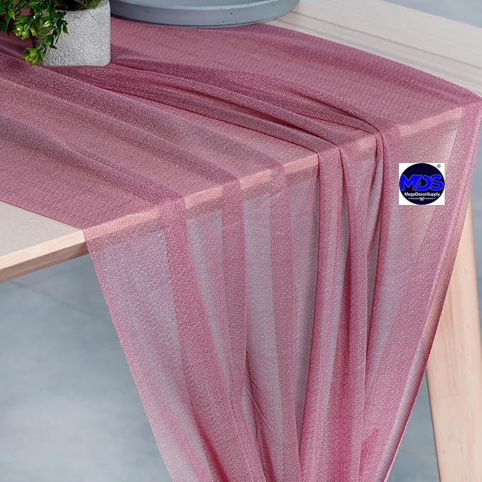 MDS 25 Pack 10ft Chiffon Table Runner 29 x 120 Inches Sheer Wedding Runner Romantic Rustic Table Runner for Wedding Decorations, Birthday Parties, Bridal Shower Party Arch Decor - mauva