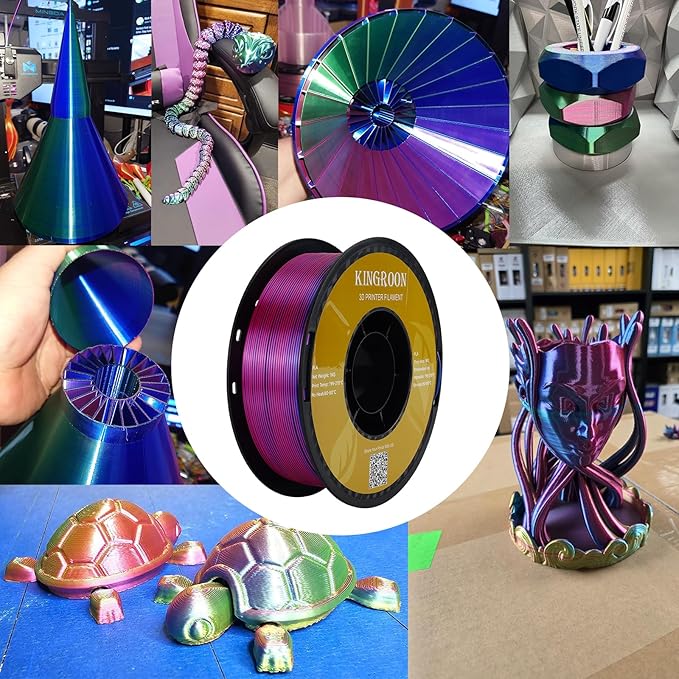Kingroon Silk PLA Triple Color,3D Printer Filament,Pla Filament 1.75mm,Multicolor Filament 1KG,Dimensional Accuracy +/- 0.03mm,for Most FDM 3D Printer,Red Green Blue
