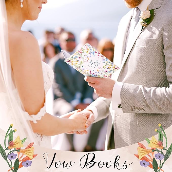 Set of 2 Vow Books His and Hers, Wedding Vow Books (6.06x4.17) Wedding Keepsake Essentials Elegant Bridal Shower Ceremony Gift Elopement Essentials (Colorful,Wildflowers)