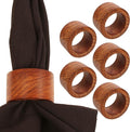 Beautifully Handcrafted Natural Wood Round Shape Large Size Party Dining Table Napkin Holders in Natural Tone. (Set of 6).