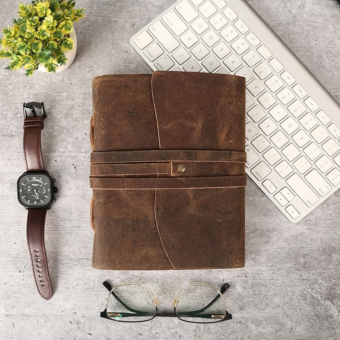 Handmade Leather Journal | Writing Diary | Bound Daily Notepad For Men & Women Unlined Paper Medium, writing pad gift for artist, sketch