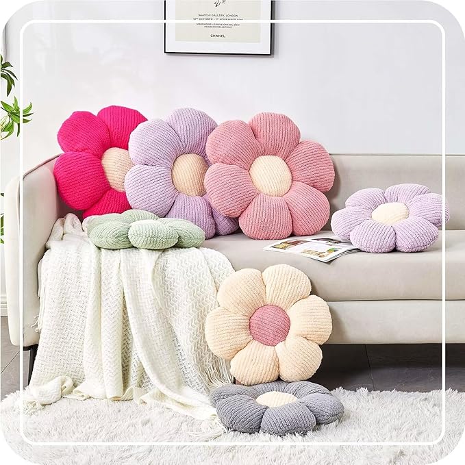 Flower Throw Pillow, Soft White 14.9" Shaped Floor Pillow for Home Decor, Cute Aesthetic Plush Decorative Pillows for Bed, Sofa, Couch