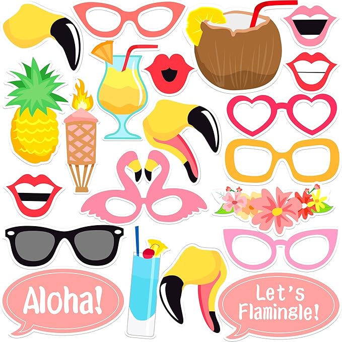 KatchOn, Luau Photo Booth Props - Pack of 21 | Tropical Photo Booth Props, Luau Party Decorations | Beach Party Decoration | Hawaiian Prop, Hawaiian Themed Party Decoration Flamingo Party Decorations
