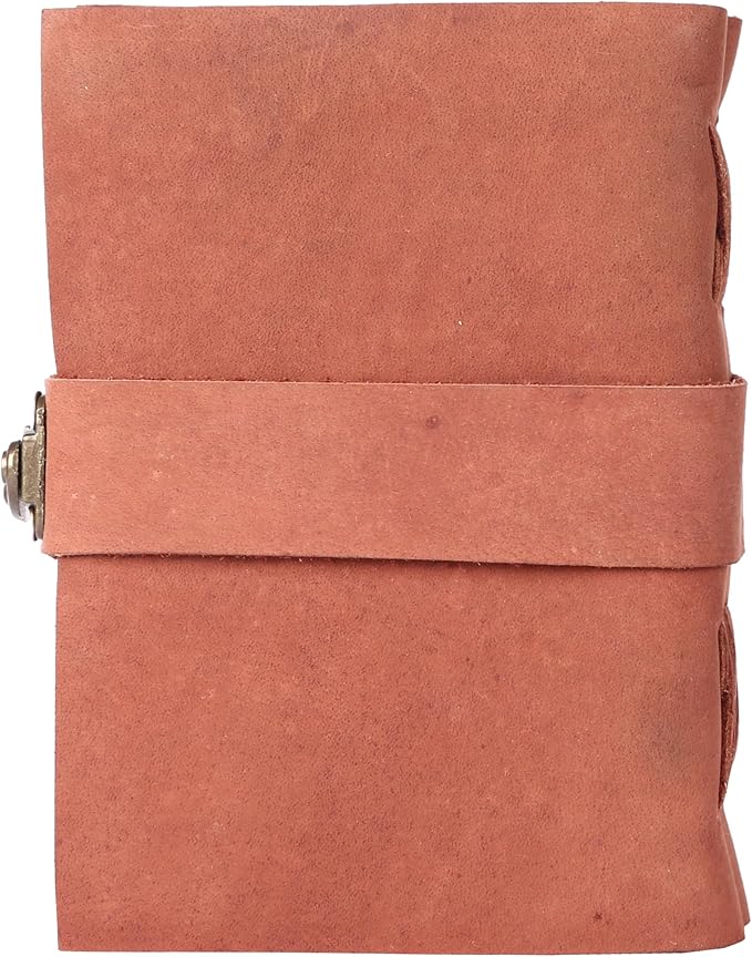 Vintage Leather Journal Handmade Buffalo Non-Refillable Deckle Edge Paper – Leather Bound Journal for Women, Men, C-Lock Closure Ideal for Writing & Travel for Artists (Sunset Peach)