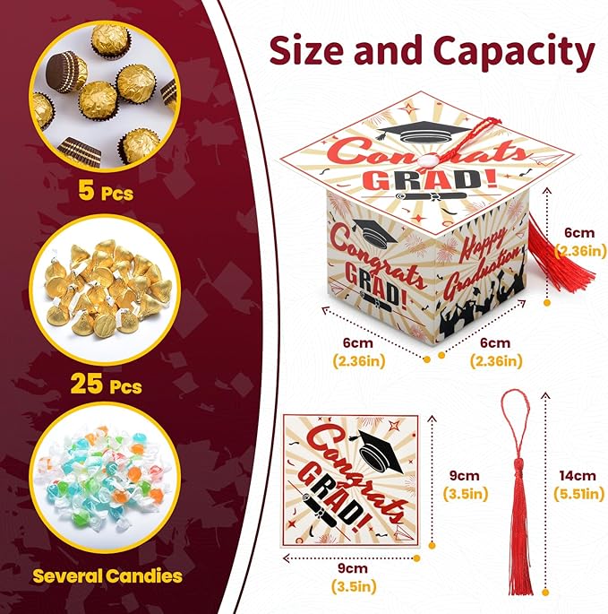 COTOPHER 36 Pack Mini Graduation Cap Gift Boxes, Class of 2025 Graduation Candy Boxes with Tassel, Small Treat Chocolate Box Centerpieces for Tables Party Decorations Graduate Favors Supplies