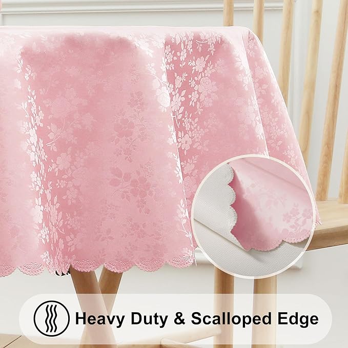 Smiry Rectangle Table Cloth, Waterproof Heavy Duty Vinyl Tablecloths, Wipeable Washable Table Cover for Kitchen and Dining Room (Pink, 60" Round)
