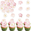 48PCS Edible Rose Flowers Cupcake Toppers Edible Pink Rose Flowers Cupcake Decor Wafer Paper Wedding Flowers Cupcake Picks for Flowers Theme Engagement Birthday Party Decor Supplies