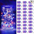 btfarm 4th of July Patriotic Fairy Lights Battery Operated, 30 Pack Red White Blue 3 Modes Twinkle String Lights, 7ft 20 Led Independence Day Mini for Mason Jars Vases Table Centerpiece Decorations