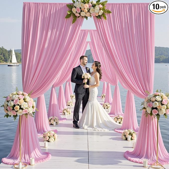 50×12ft Wrinkle Free Pink Backdrop Curtain for Wedding Parties, 10 Panels 5×12ft Long Soft Silky Polyester Backdrop Drapes Baby Pink Photo Back Drop Curtains for Party Photography Background Cloth