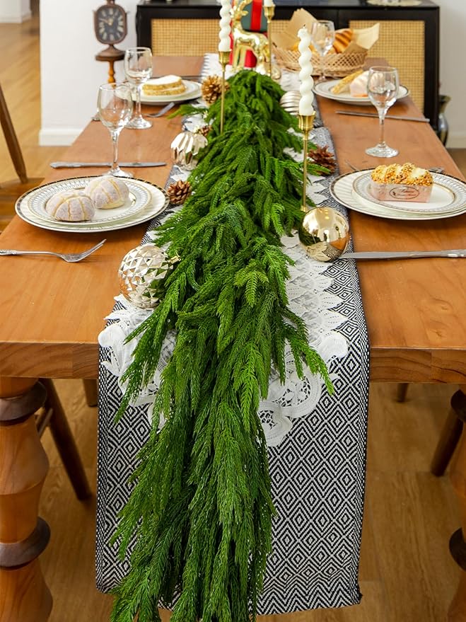 72" Norfolk Pine Garland Real Touch Christmas Garland Faux Cedar Garland Christmas Greenery for Mantle Stairs Table Fireplace Wall Xmas Indoor Outdoor Christmas Decor Holiday Decorations