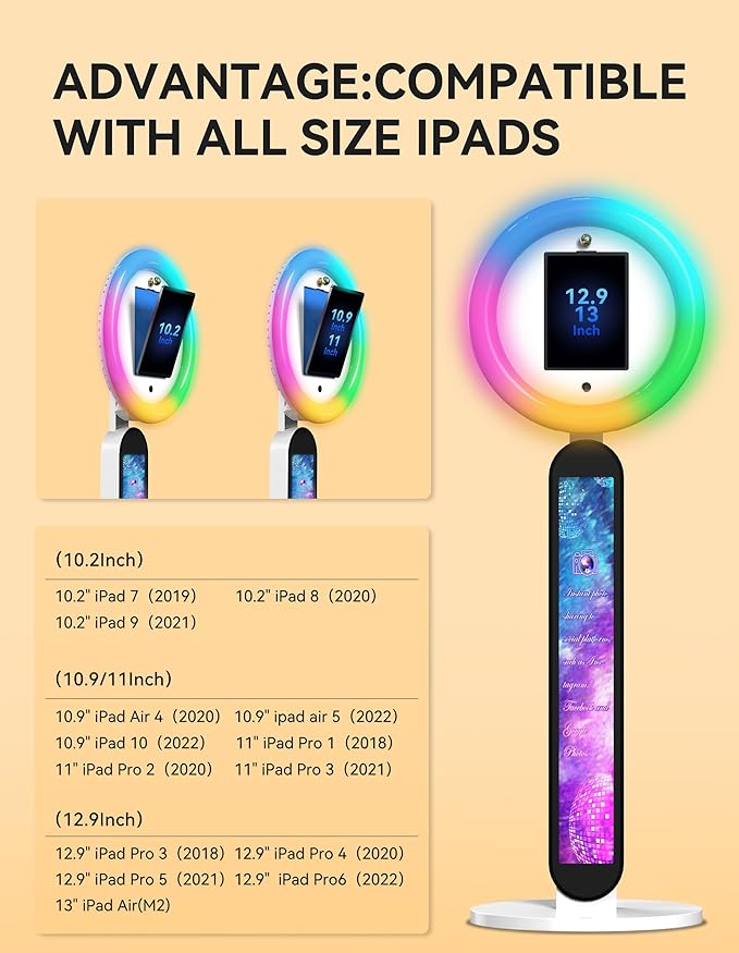 Photo Booth Stand for ipad Customized Logo Metal Selfie Photobooth Machine Fits 10.2", 10.9", 12.9" iPads, Provide Cyratok Software and Music Sync for Events,Rentals & Business Use(Flight Case)