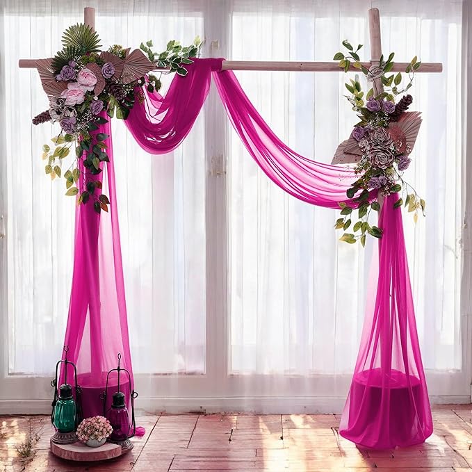 MDS Halloween Chiffon Draping Fabric - 2 Panel, 30" Wide x 75ft Long - Sheer Spooky Arbor & Canopy Drapery for Haunted House Backdrops, Party Ceilings, DIY Costumes & Themed Events - Magenta
