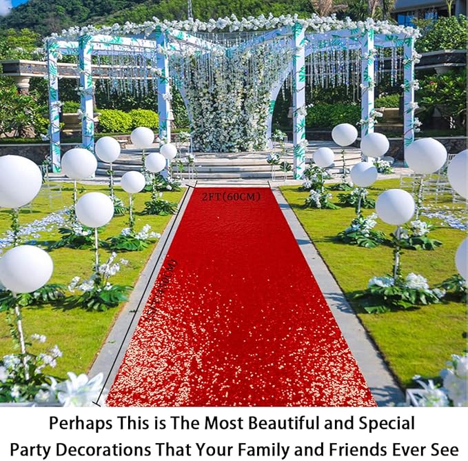 ShinyBeauty Red Sequin Aisle Runner - 2FTx15FT Glitter Carpet for Weddings, Ceremonies, and Special Events