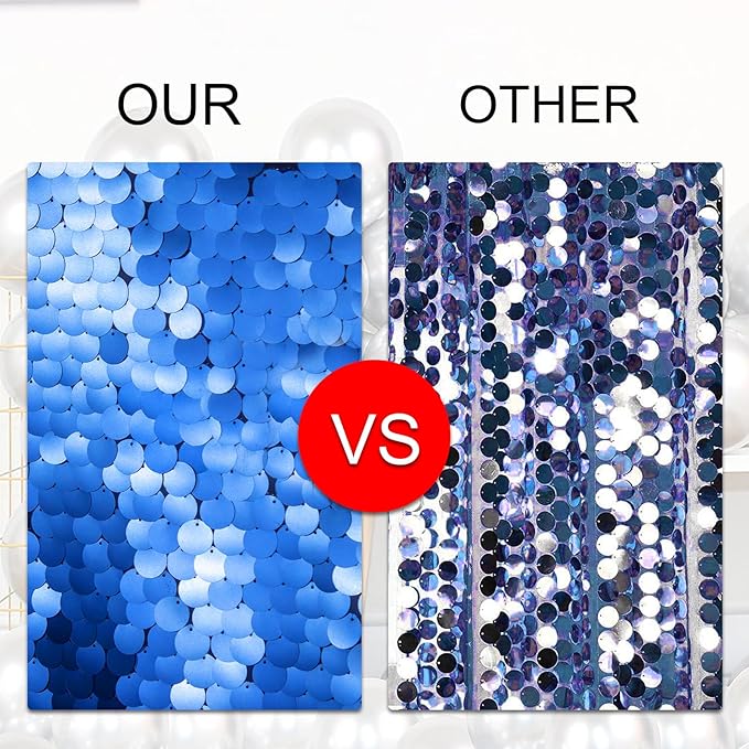 JYFLZQ Blue Payette Sequin Backdrop Curtains 4ft x 8ft 2 Panels Shimmer Wall Backdrop Big Sequin Background Thick Glitter Photo Booth Backdrops for Parties