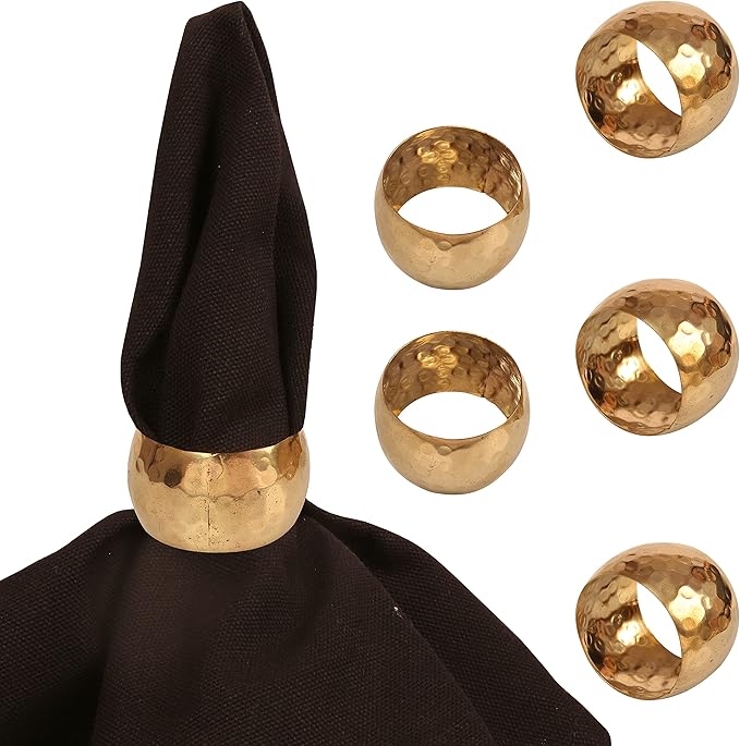 Gorgeous Perfect Hand Hammered Large Size Gold Color Party Dining Table Napkin Holders (Set of 6)