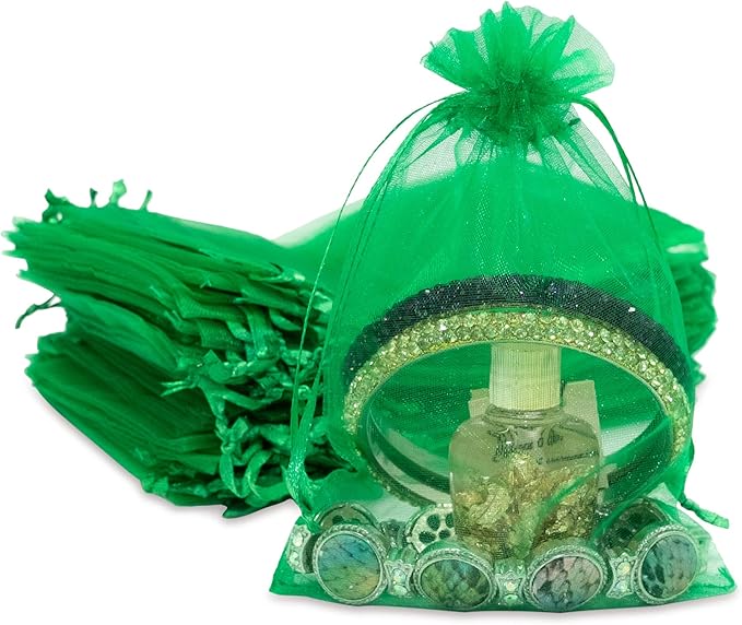 TheDisplayGuys 48-Pack 4x6 Light Green Sheer Organza Gift Bags with Drawstring, Jewelry Candy Treat Wedding Party Favors Mesh Pouch