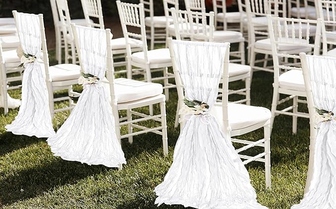 50 PCS Cheesecloth Chair Sashes, Bows Designed ChairSashes, 15.7x108 inch Chair Sashes for Aisle Decorations Universal Chairs Cover Decoration for Wedding Reception Party Banquet (White)
