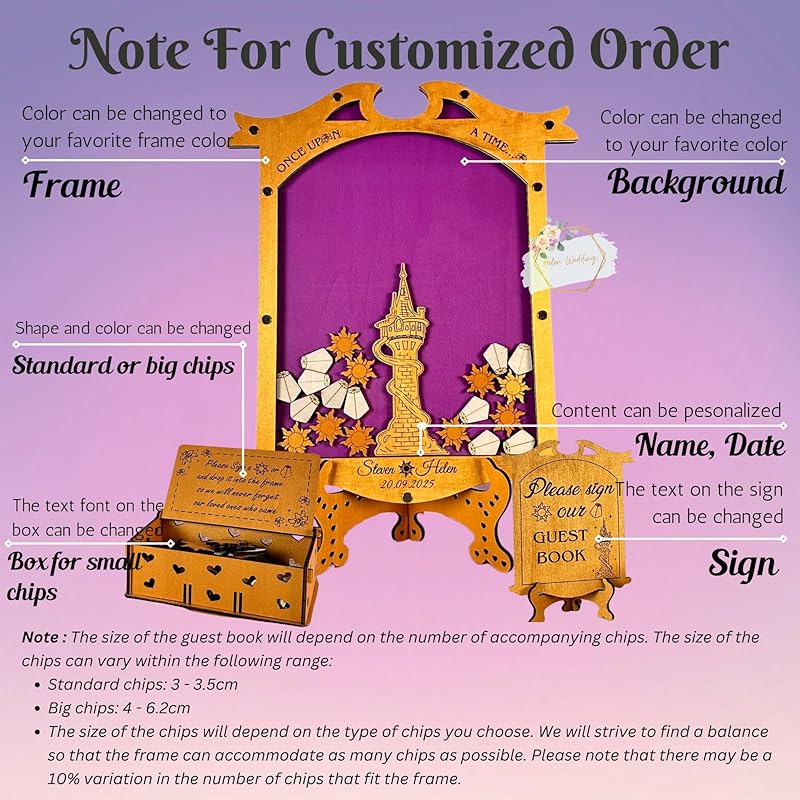 Tangled Guest Book Wedding Alternative | Gold Princess Tower Guestbook | Personalized Wooden Drop Box Keepsake for Fairytale Weddings