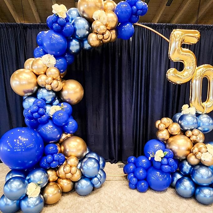 Metallic Chrome Blue Gold Balloons - 52 PCS 12 Inch Latex Balloons with Gold Confetti for Birthday Party Decorations