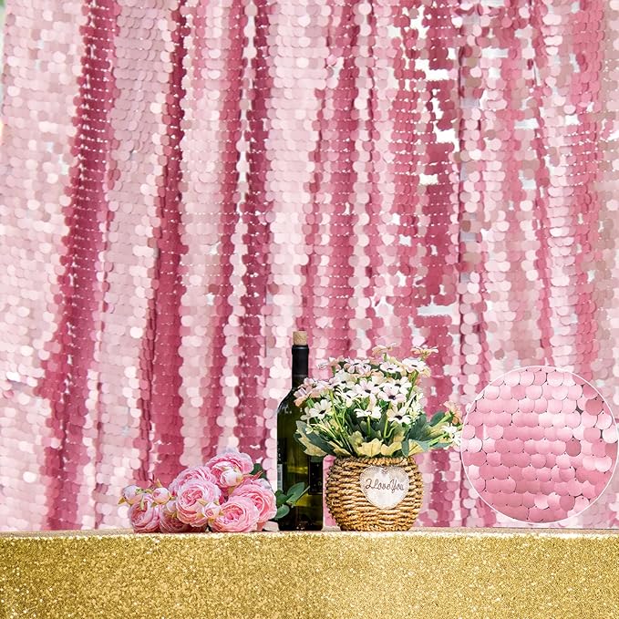 JYFLZQ Pink Payette Sequin Backdrop Curtains 4ft x 8ft 2 Panels Shimmer Wall Backdrop Big Sequin Background Thick Glitter Photo Booth Backdrops for Parties