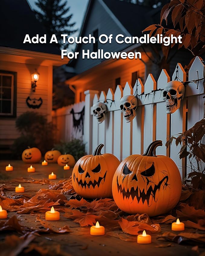 Amagic 12 Pack Halloween Orange Flameless LED Tea Lights Candles Battery Operated, Electric Fake Tealight Candles for Votive, Wedding, Table Centerpiece, Party, Holiday Decor, Christmas