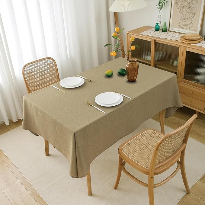 NLMUVW Tan Linen Tablecloth 84 Inch Rectangle, Textured Table Cloth Farmhouse Water Resistant Decorative Table Cover for Dining Kitchen, 54 x 84 Inch