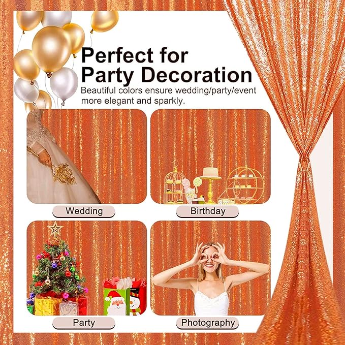 Orange Sequin Curtains 4FTx8FT 2 Panels Sparkle Backdrop Curtain Glitter Background Drape for Weddings Showers Parties Birthday Thanksgiving Fall Photography