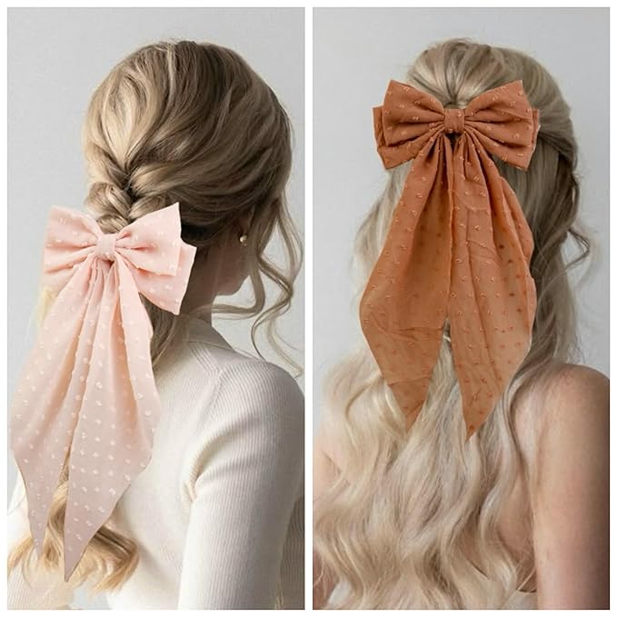 Tobeffect Hair Bow for Women Clips Bulk, Big Ribbon Bows with Long Tail, Oversized Bow Hair Accessories 8PCS