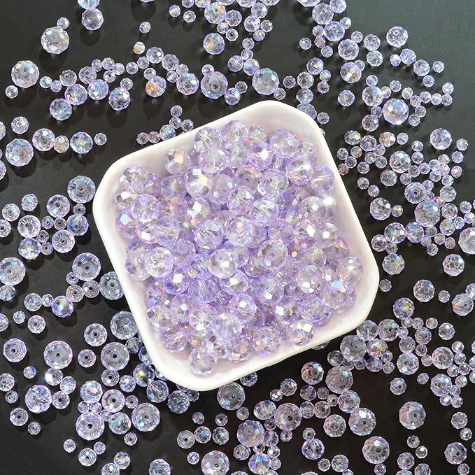 800Pcs 4/6/8/10mm Crystal Glass Beads for Jewelry Making Beads for Bracelets Necklace Pendants Making Supplies(Light Purple)