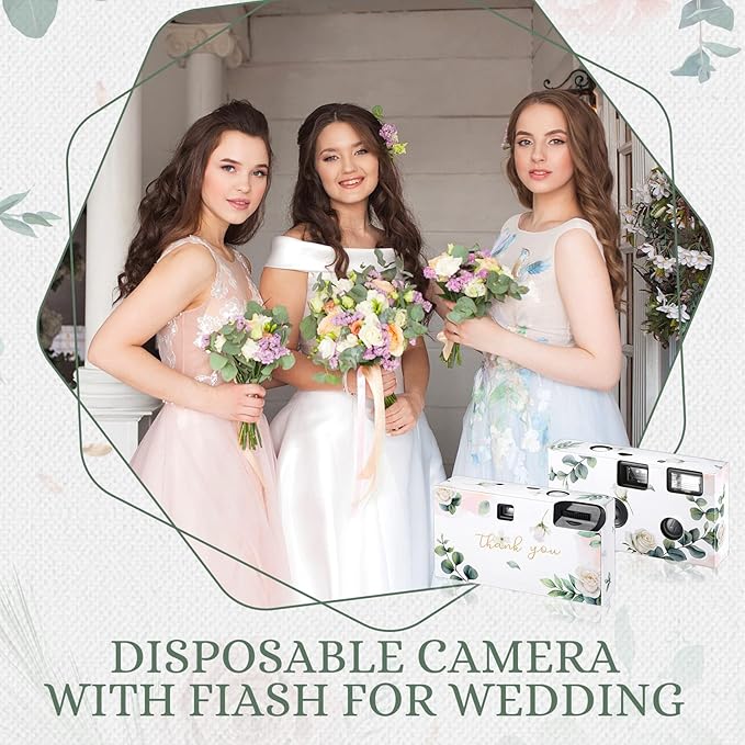 Treela 6 Pack of Disposable Camera for Wedding Bulk Bachelorette Single Use Flash 35mm Camera for Birthday Concert Travel Anniversary Party Supply Favor Vacation Gift (Eucalyptus Leaf)