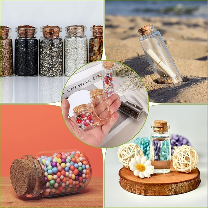 uxcell 10Pcs Mini Glass Bottles with Cork Stoppers, 25ml Small Clear Bottles Glass Empty Jars Vials for DIY Crafts Party Wedding Decor Favors